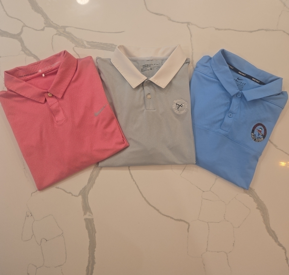 Nike Lot Of 3 Golf Dri Fit Tiger Woods Short Sleeve Polo Mens XL Pink Blue Gray